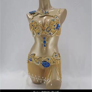 Gold and Blue Beaded Dance Costume